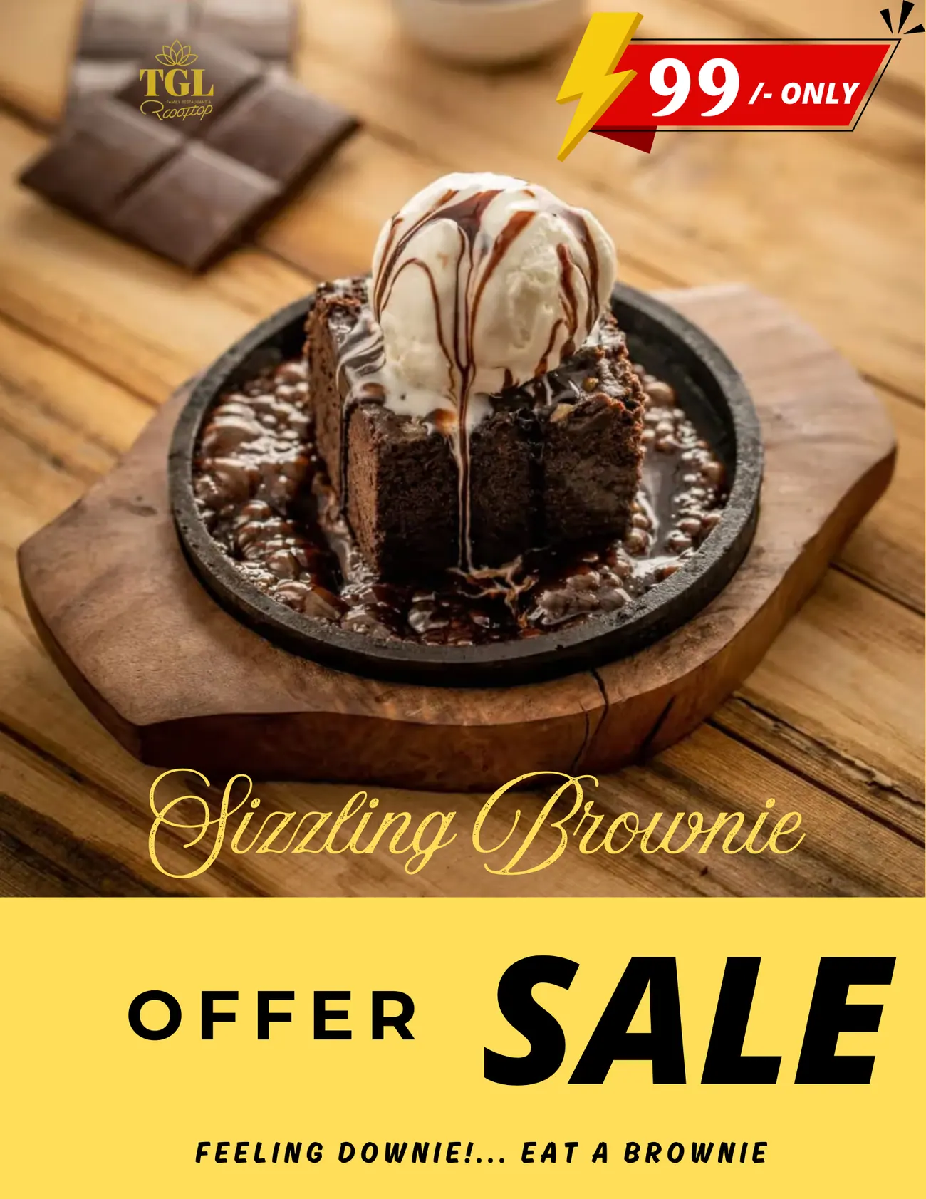 Sizzling brownie with ice cream for ₹99